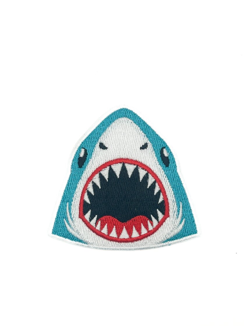 Shark Face Embroidered Iron On Patch - Wander Together Outfitters