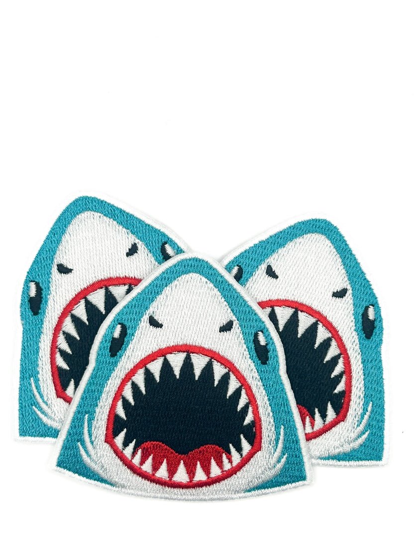 Shark Face Embroidered Iron On Patch - Wander Together Outfitters