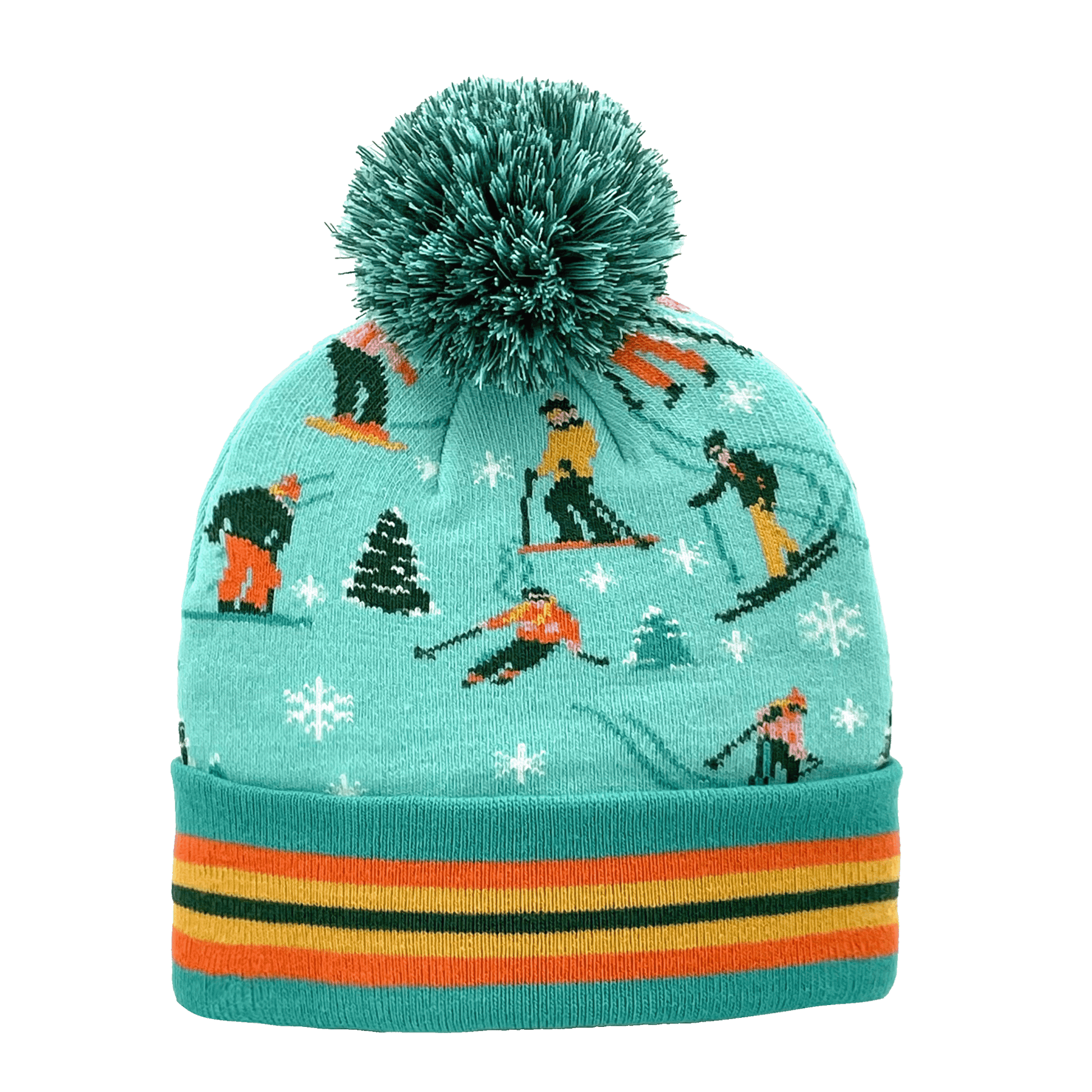 Skiing Colorful Pattern Pom Pom Knit Beanie (CLEARANCE) - Wander Together Outfitters