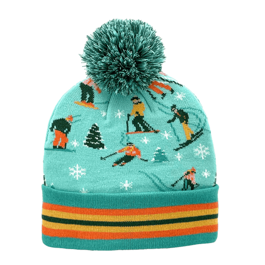 Skiing Colorful Pattern Pom Pom Knit Beanie (CLEARANCE) - Wander Together Outfitters
