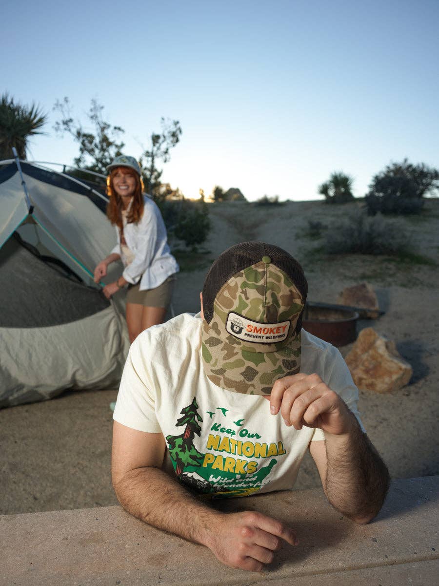 Smokey Bear Camo 5 - Panel Trucker Hat - Wander Together Outfitters