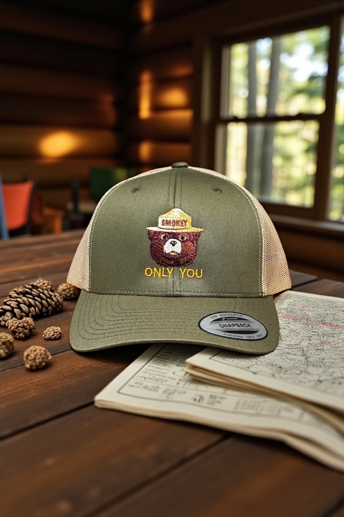 Smokey Bear Snapback Cap – Classic Mesh Trucker Style - Wander Together Outfitters