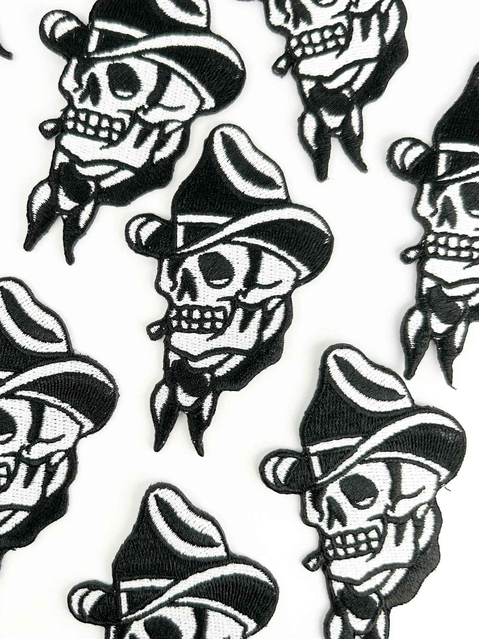 Smoking Cowboy Skull Embroidered Iron On Patch - Wander Together Outfitters