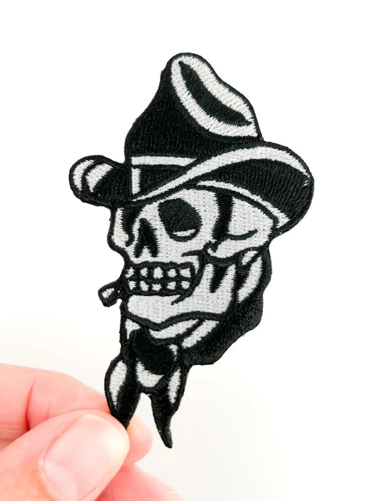 Smoking Cowboy Skull Embroidered Iron On Patch - Wander Together Outfitters