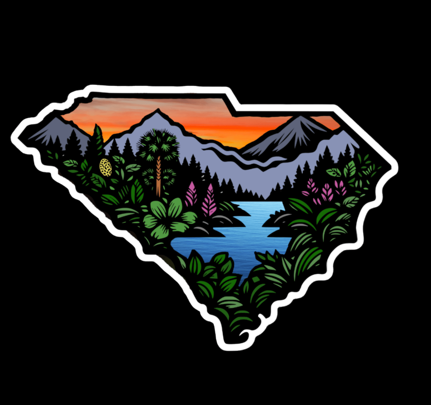 South Carolina State Mountian Sunset - 3” Vinyl Sticker - Wander Together Outfitters