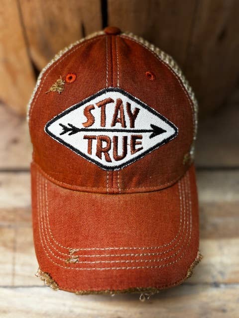 "Stay True" Distressed Mesh Snapback Baseball Cap - Wander Together Outfitters