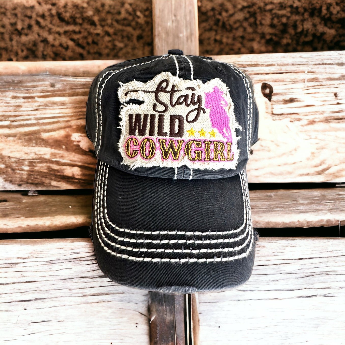 “Stay Wild Cowgirl” Embroidered Patch Cap - Wander Together Outfitters