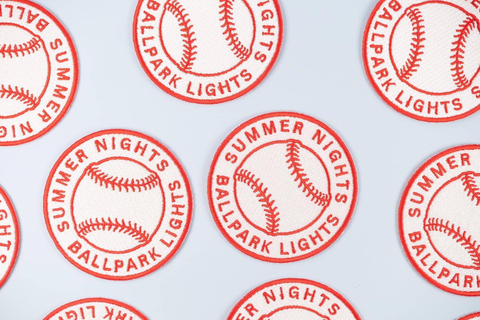 "Summer Nights Ballpark Lights" Embroidered Iron On Patch Baseball - Wander Together Outfitters