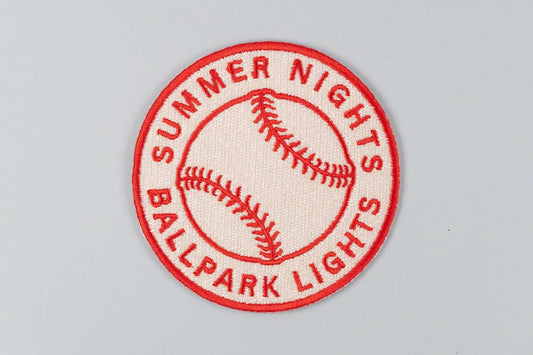 "Summer Nights Ballpark Lights" Embroidered Iron On Patch Baseball - Wander Together Outfitters