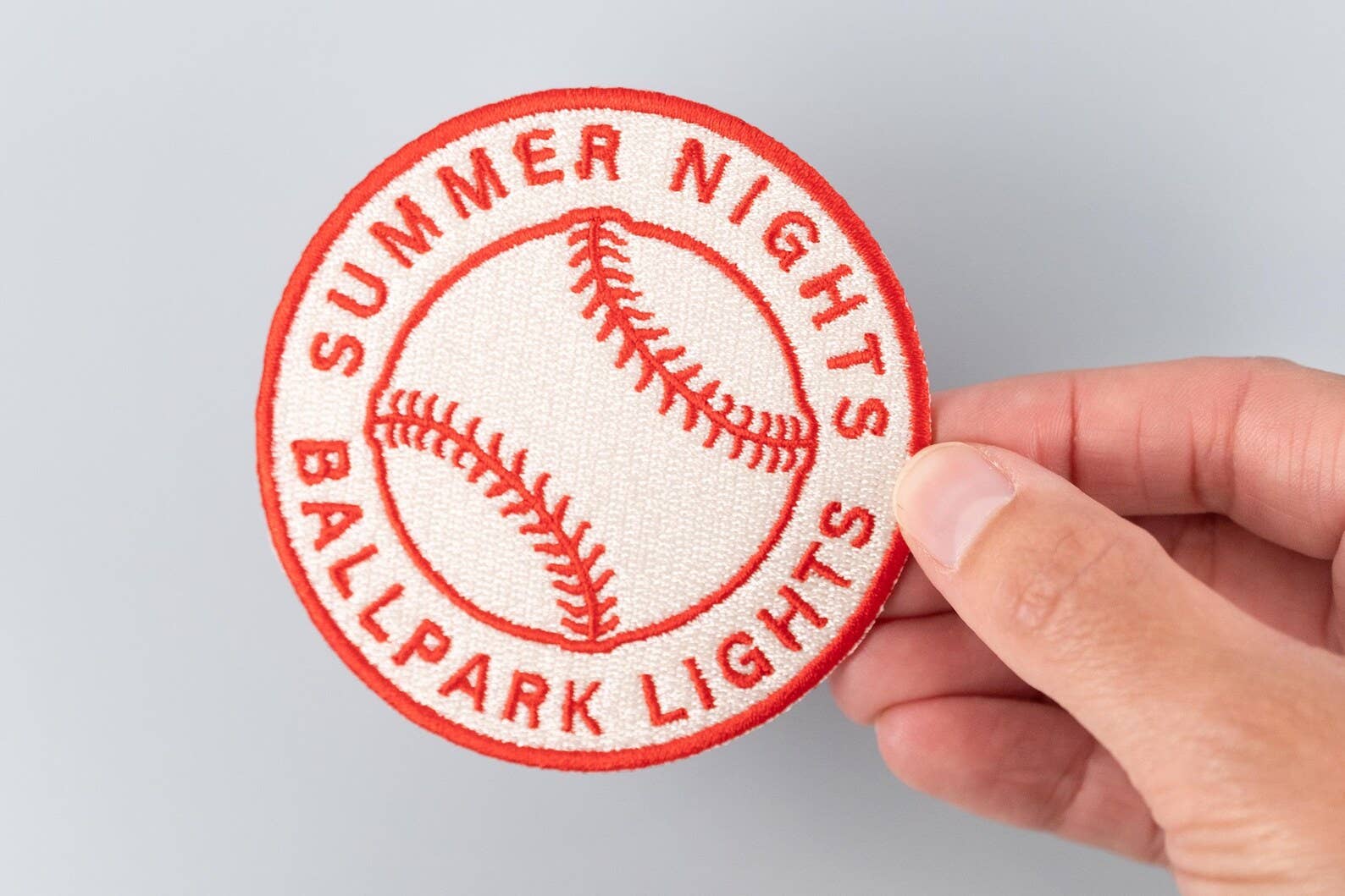 "Summer Nights Ballpark Lights" Embroidered Iron On Patch Baseball - Wander Together Outfitters