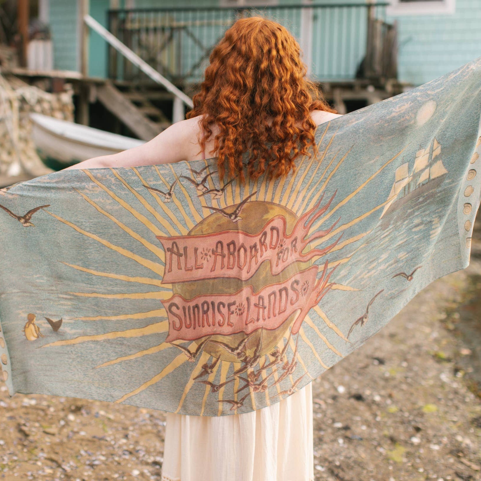 Sunrise Lands Scarf with Ocean, Birds - Wander Together Outfitters