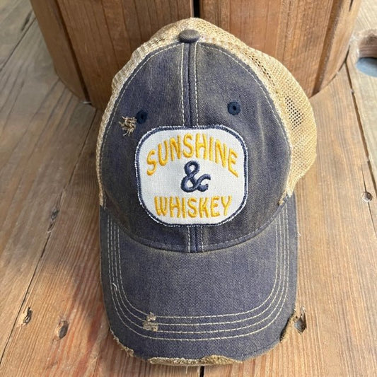 "Sunshine & Whiskey" Distressed Vintage Unisex Cap - Wander Together Outfitters