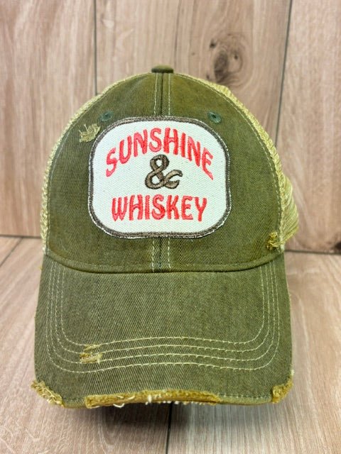 "Sunshine & Whiskey" Distressed Vintage Unisex Cap - Wander Together Outfitters
