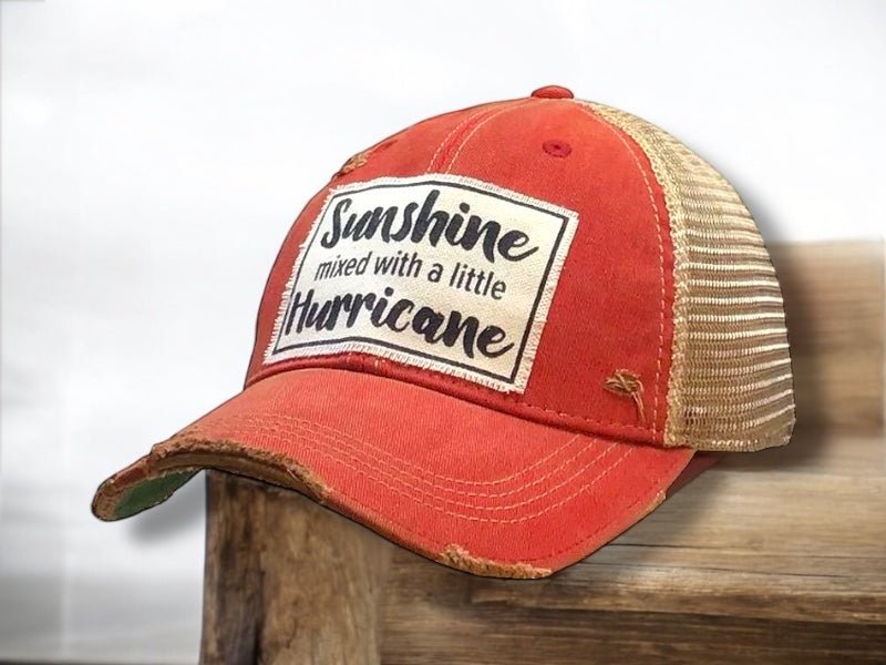 "Sunshine With A Little Hurricane" Distressed Trucker Cap (SALE) - Wander Together Outfitters