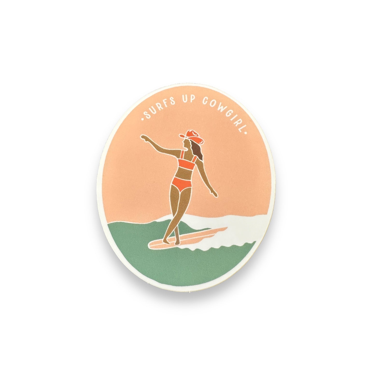 Surf Cowgirl Vinyl Stickers - Pink, Green & “Surf’s Up Cowgirl” - Wander Together Outfitters