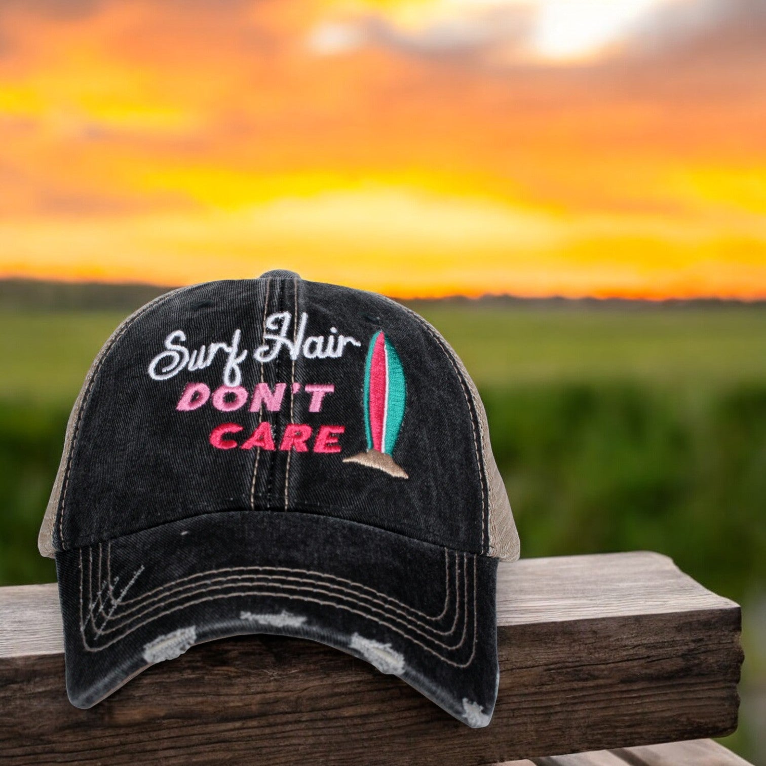 "Surf Hair Don't Care" Distressed Unisex Cap - Wander Together Outfitters