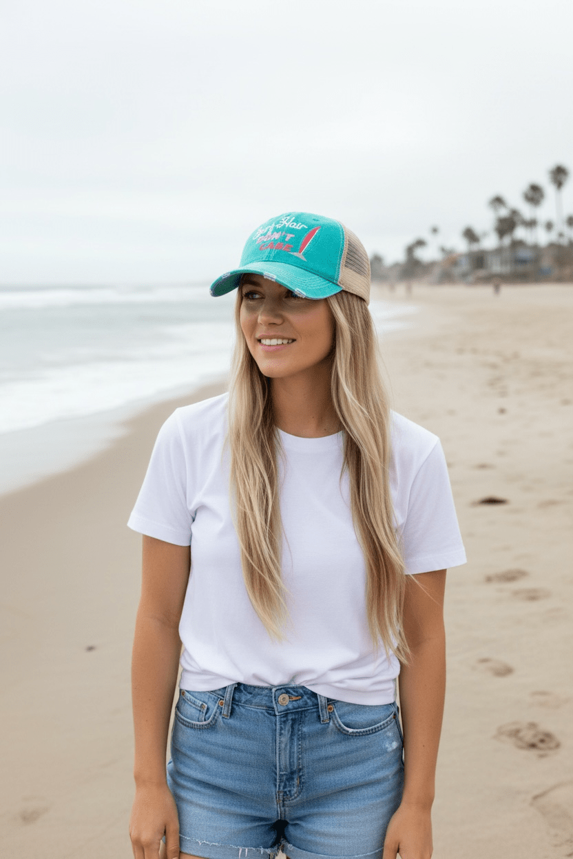 "Surf Hair Don't Care" Distressed Unisex Cap - Wander Together Outfitters