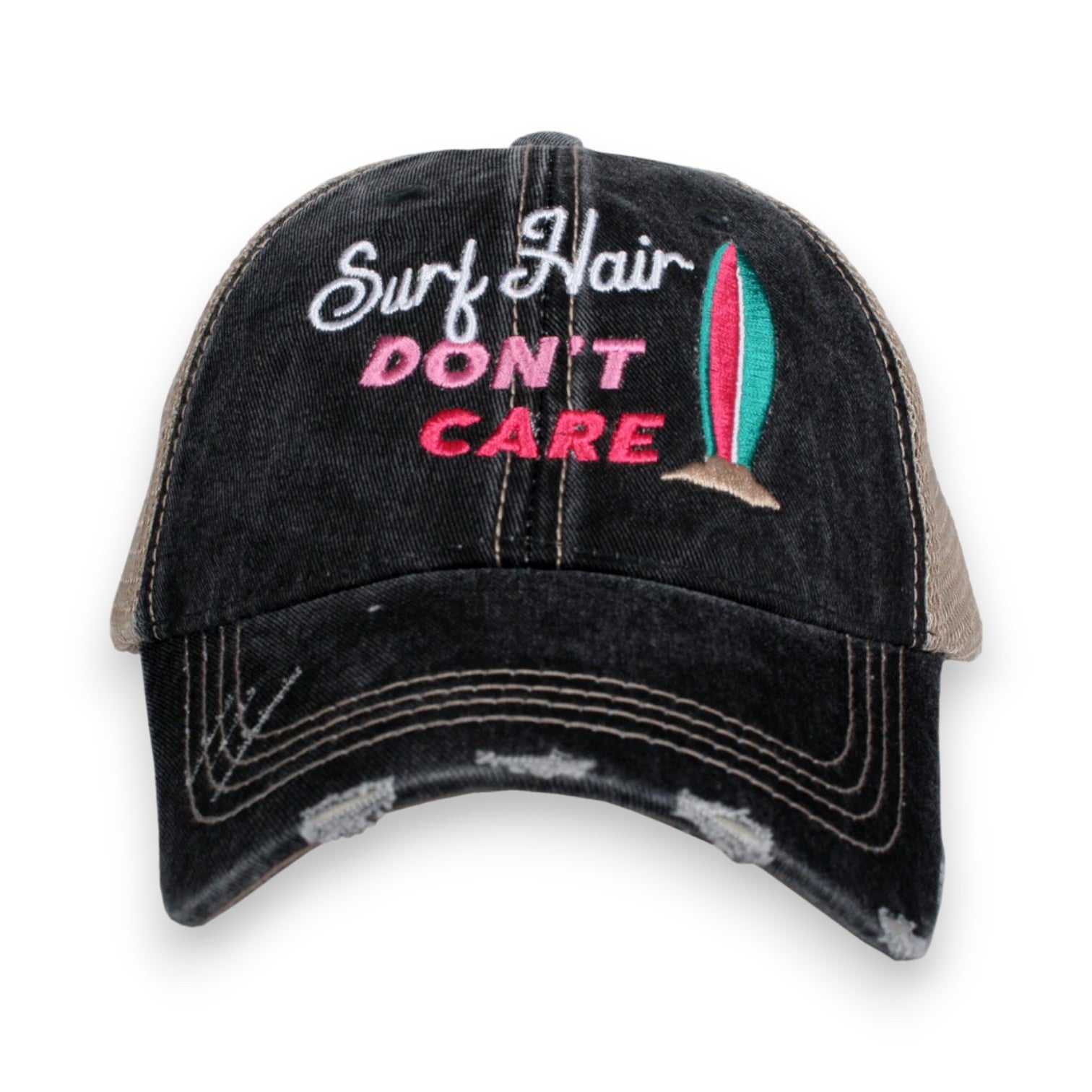 "Surf Hair Don't Care" Distressed Unisex Cap - Wander Together Outfitters