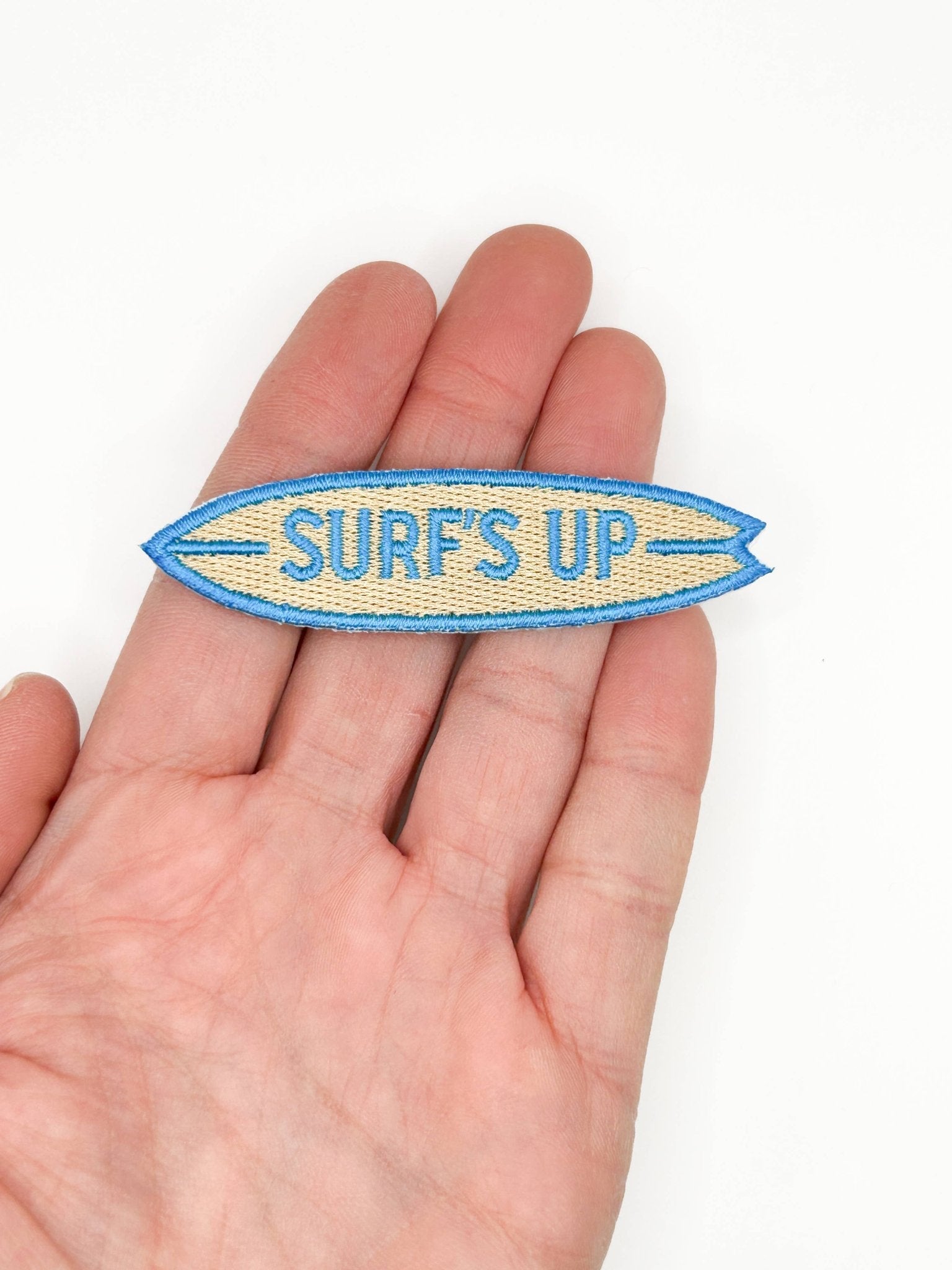 “Surf’s Up” Embroidered Patch – Small Surfboard Patch - Wander Together Outfitters