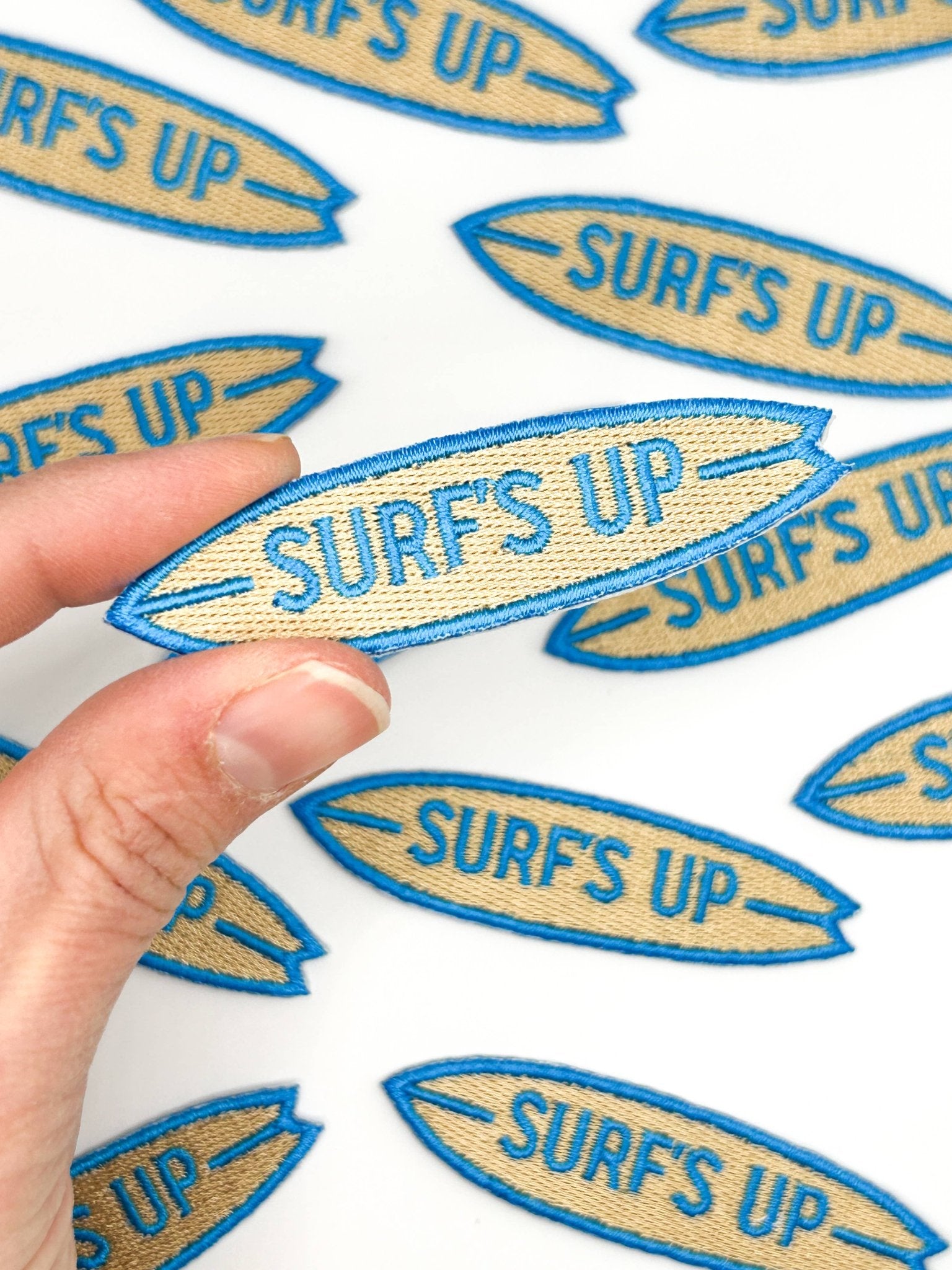 “Surf’s Up” Embroidered Patch – Small Surfboard Patch - Wander Together Outfitters