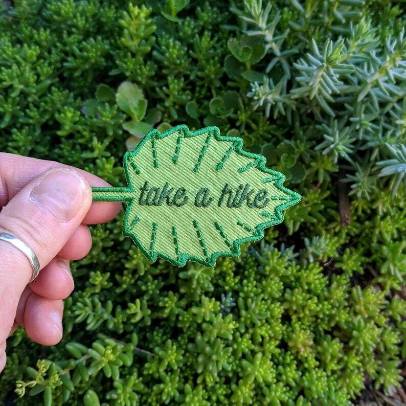 "Take a Hike" Embroidered Iron On Leaf Patch - Wander Together Outfitters