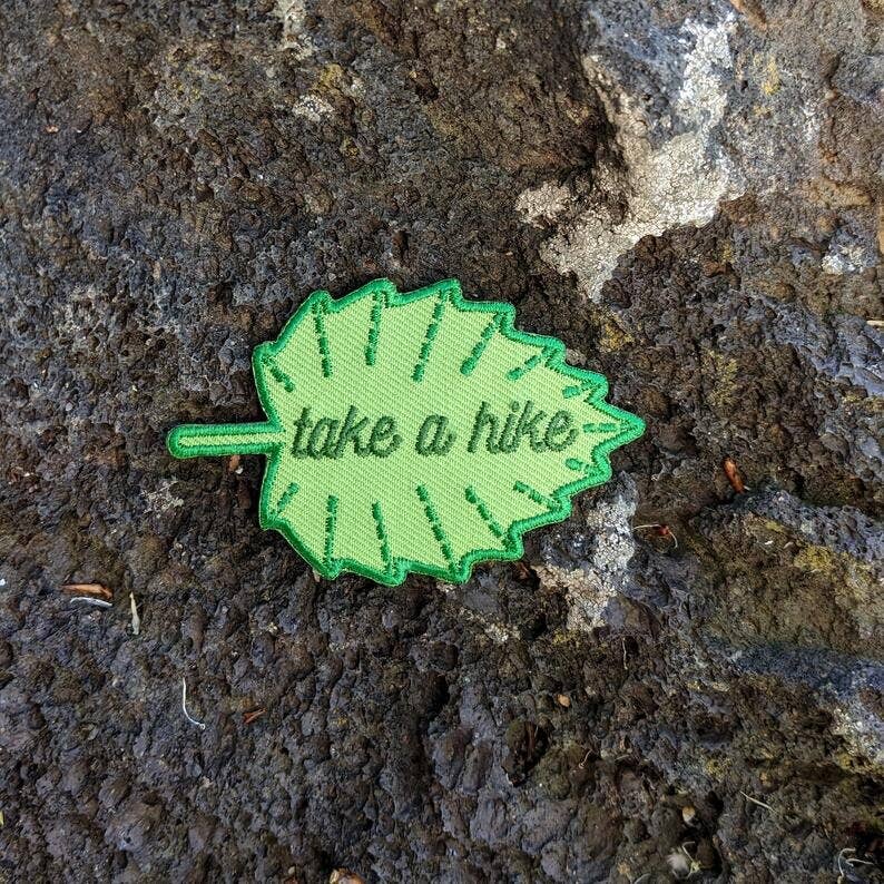 "Take a Hike" Embroidered Iron On Leaf Patch - Wander Together Outfitters