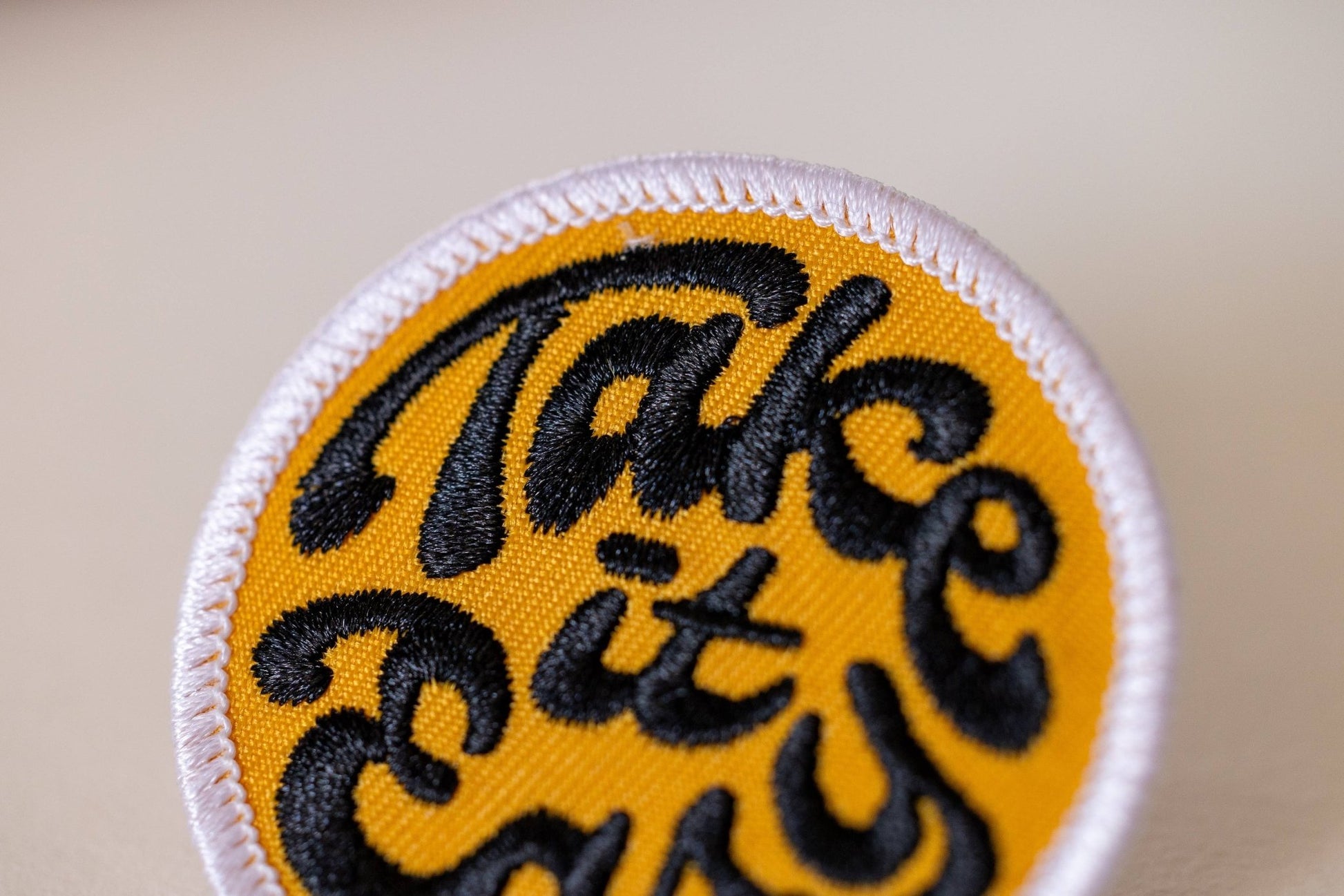 “Take it Easy” Embroidered Iron On Patch: Gold Background - Wander Together Outfitters