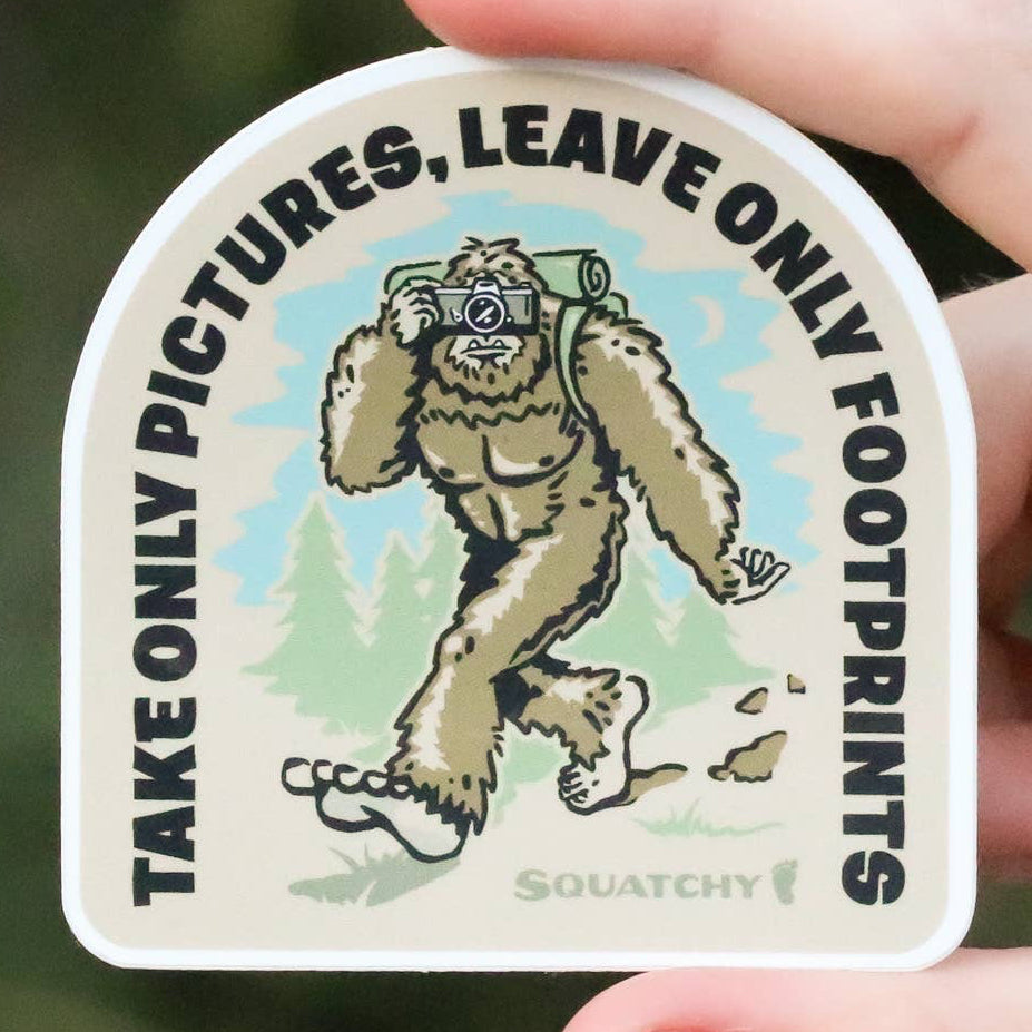 "Take only Pictures, Leave only Footprints" Bigfoot Sticker - Wander Together Outfitters