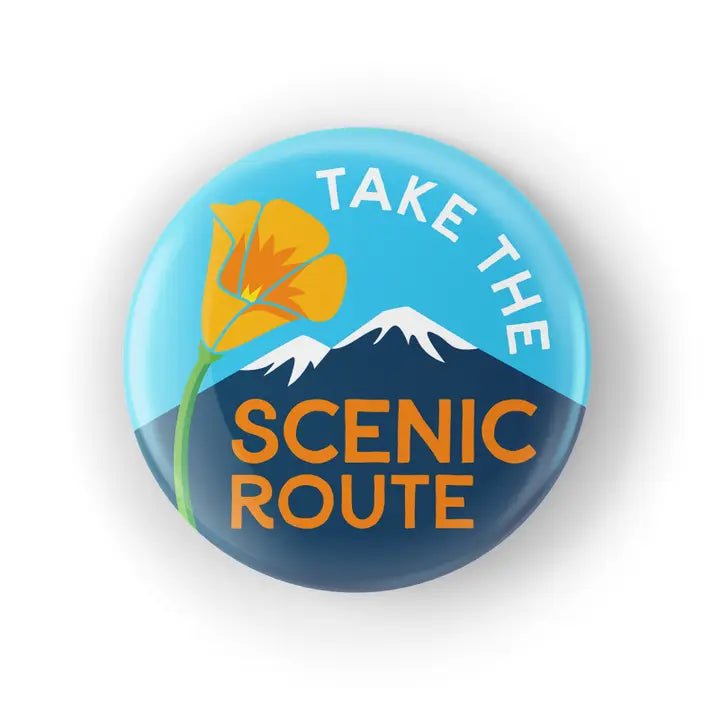 “Take The Scenic Route” Button Pin - Pacific Coast Highway - Wander Together Outfitters