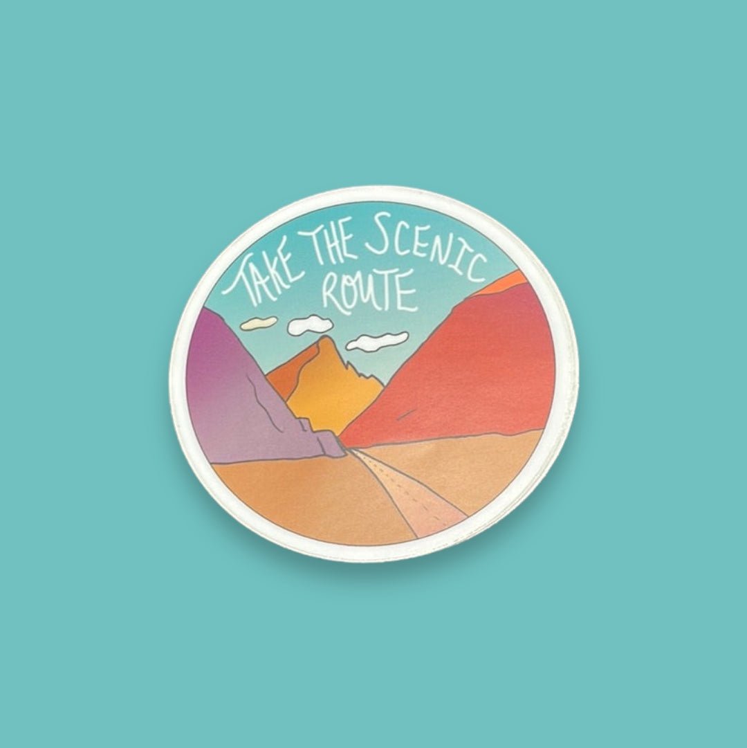 “Take The Scenic Route” Round Sticker Decal - Wander Together Outfitters