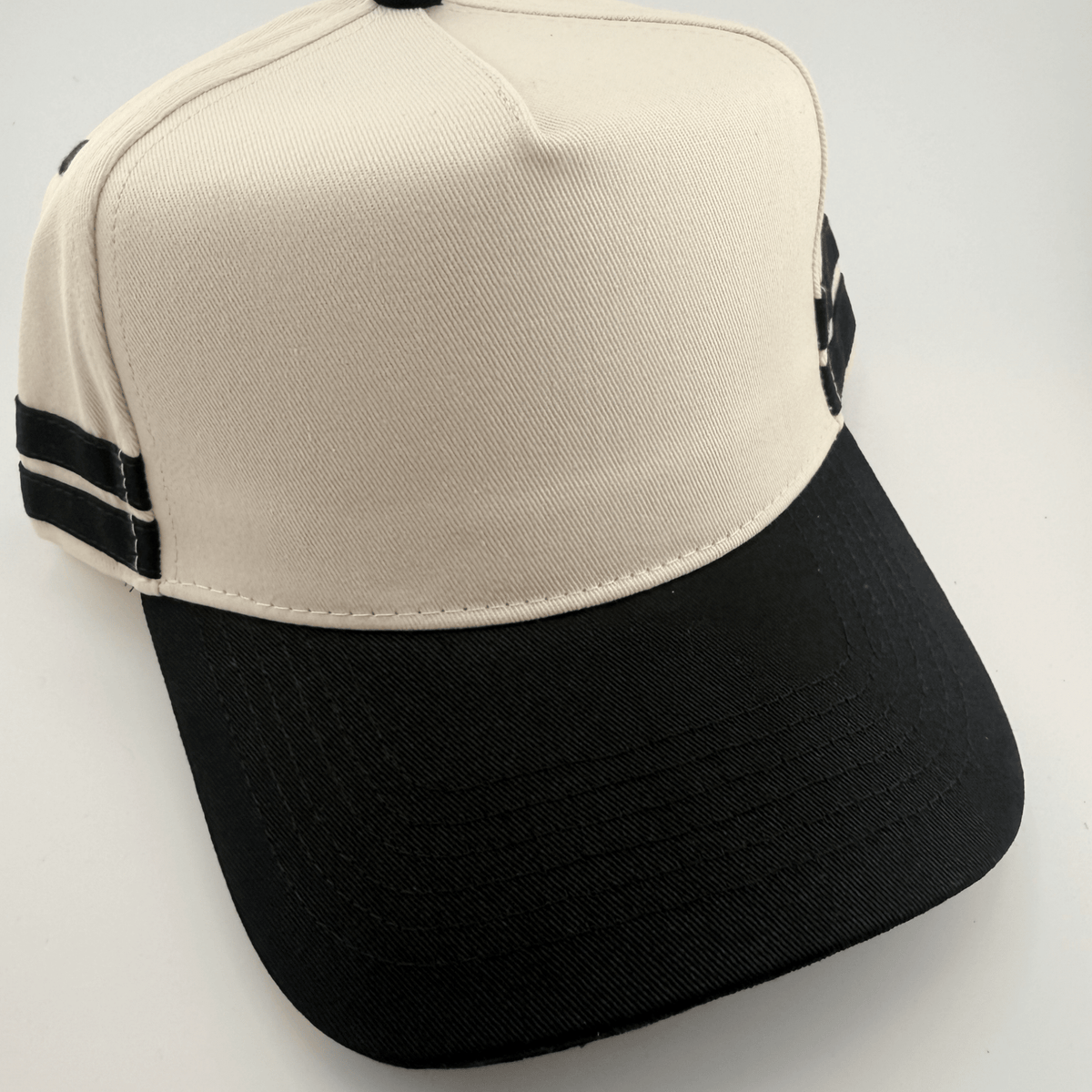TEELUX Cotton Structured Hat Blank Black w Athletic Stripe Snap Back - Wander Together Outfitters