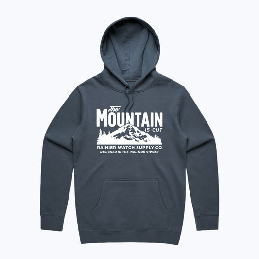 "The Mountain is Out" Hoodie Sweatshirt - Slate Blue - Wander Together Outfitters