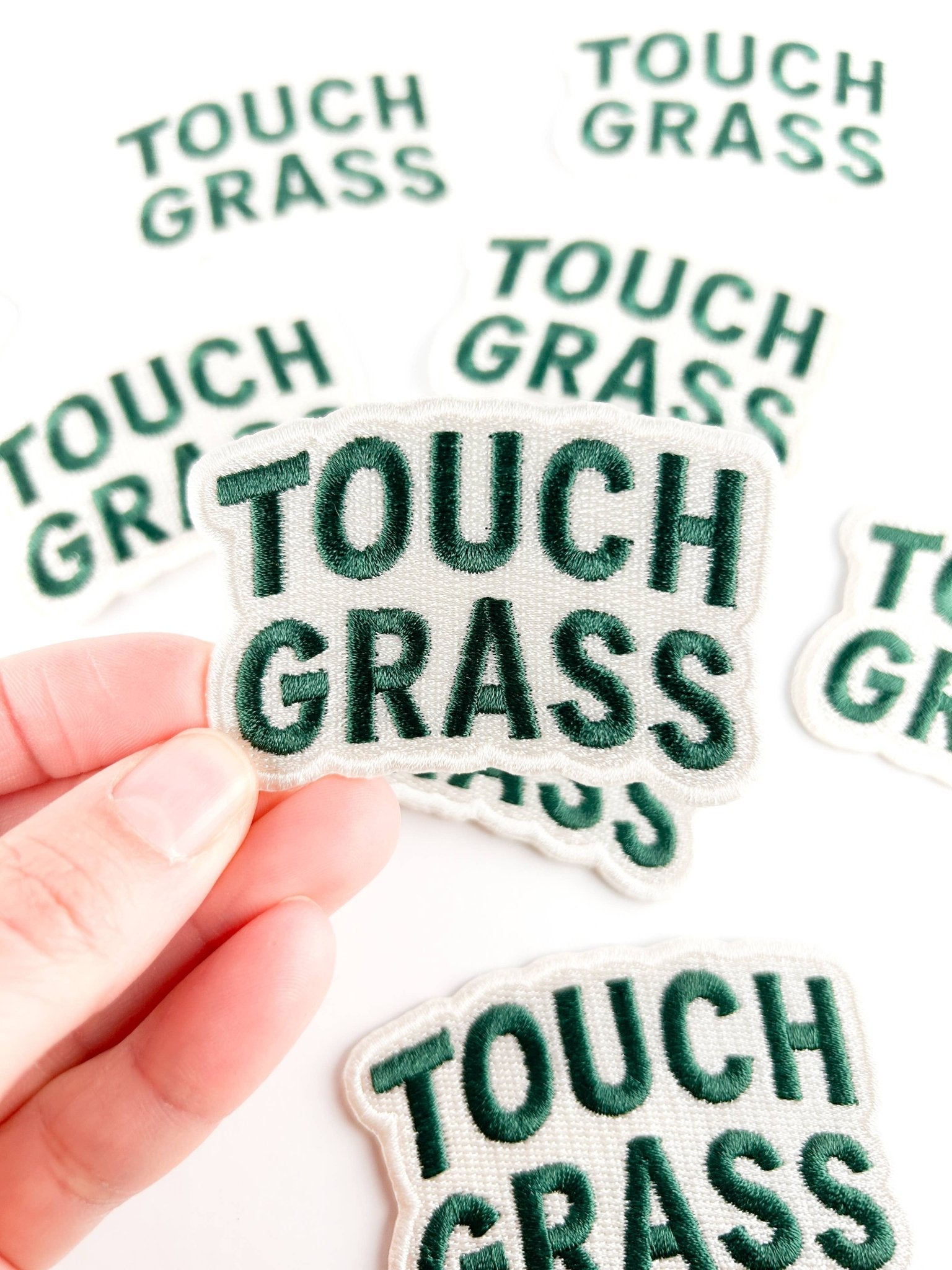 "Touch Grass" Embroidered Iron On Patch - Wander Together Outfitters