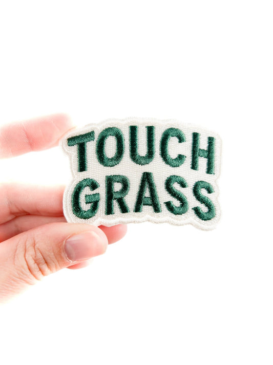 "Touch Grass" Embroidered Iron On Patch - Wander Together Outfitters
