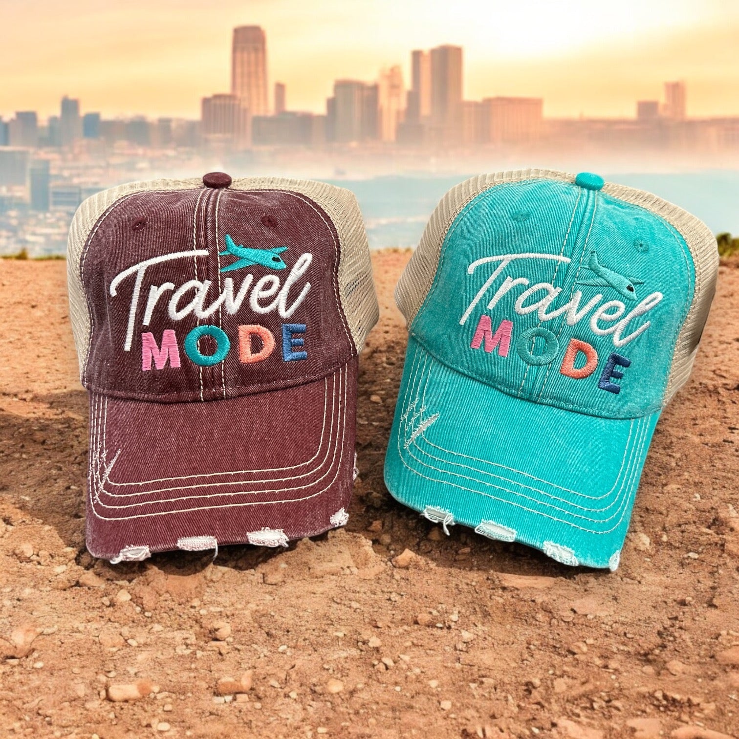 “Travel Mode” Distressed Unisex Cap - Wander Together Outfitters