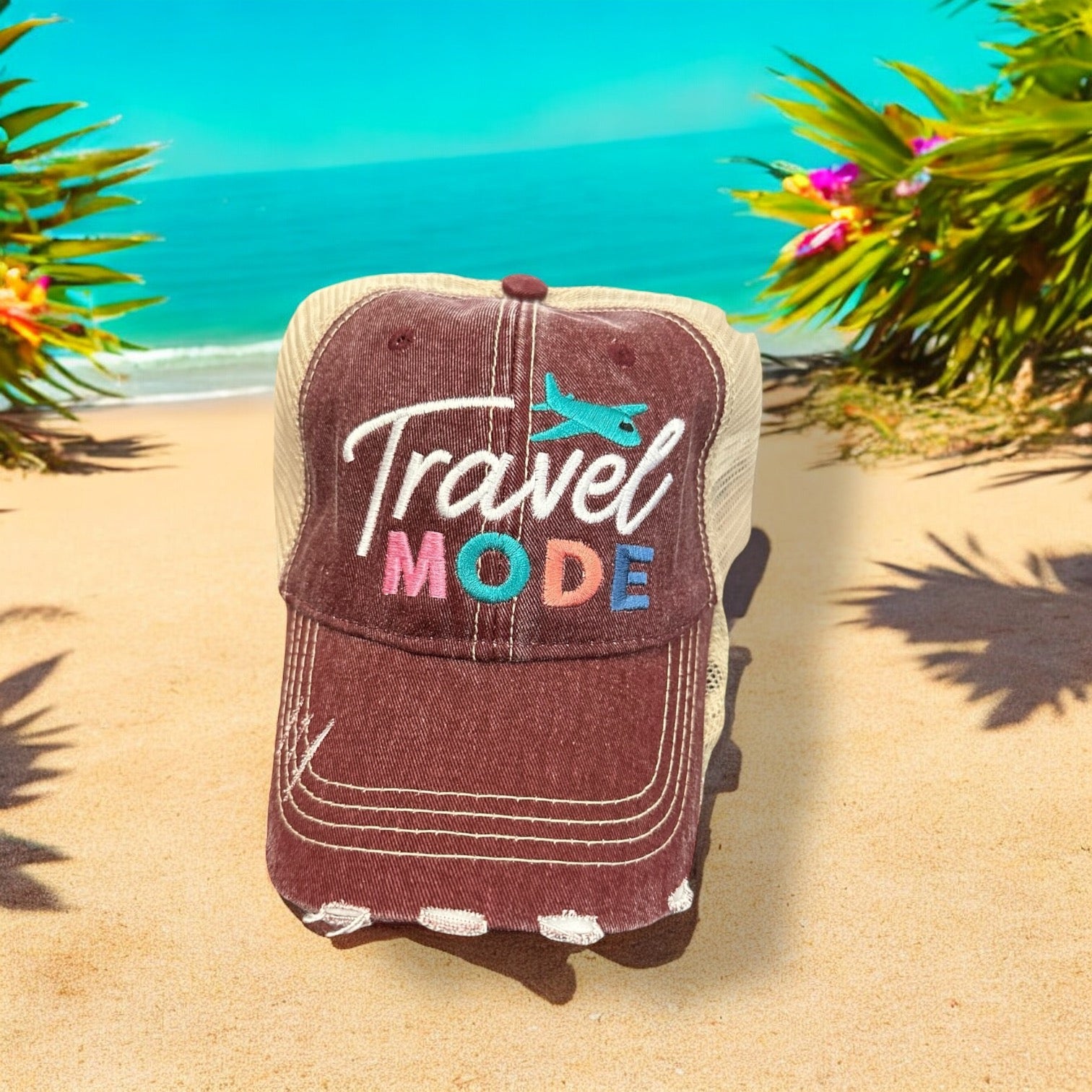“Travel Mode” Distressed Unisex Cap - Wander Together Outfitters
