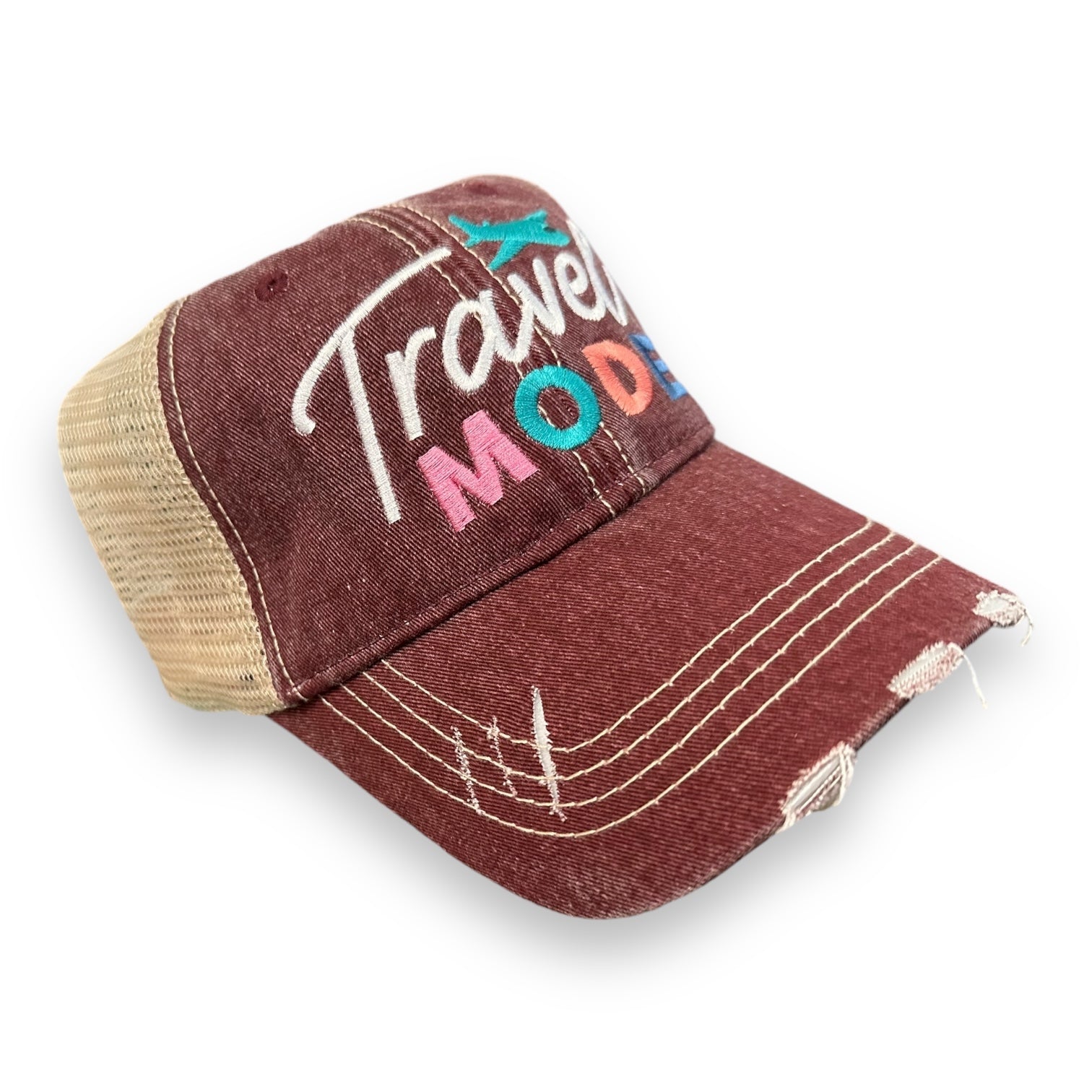 “Travel Mode” Distressed Unisex Cap - Wander Together Outfitters