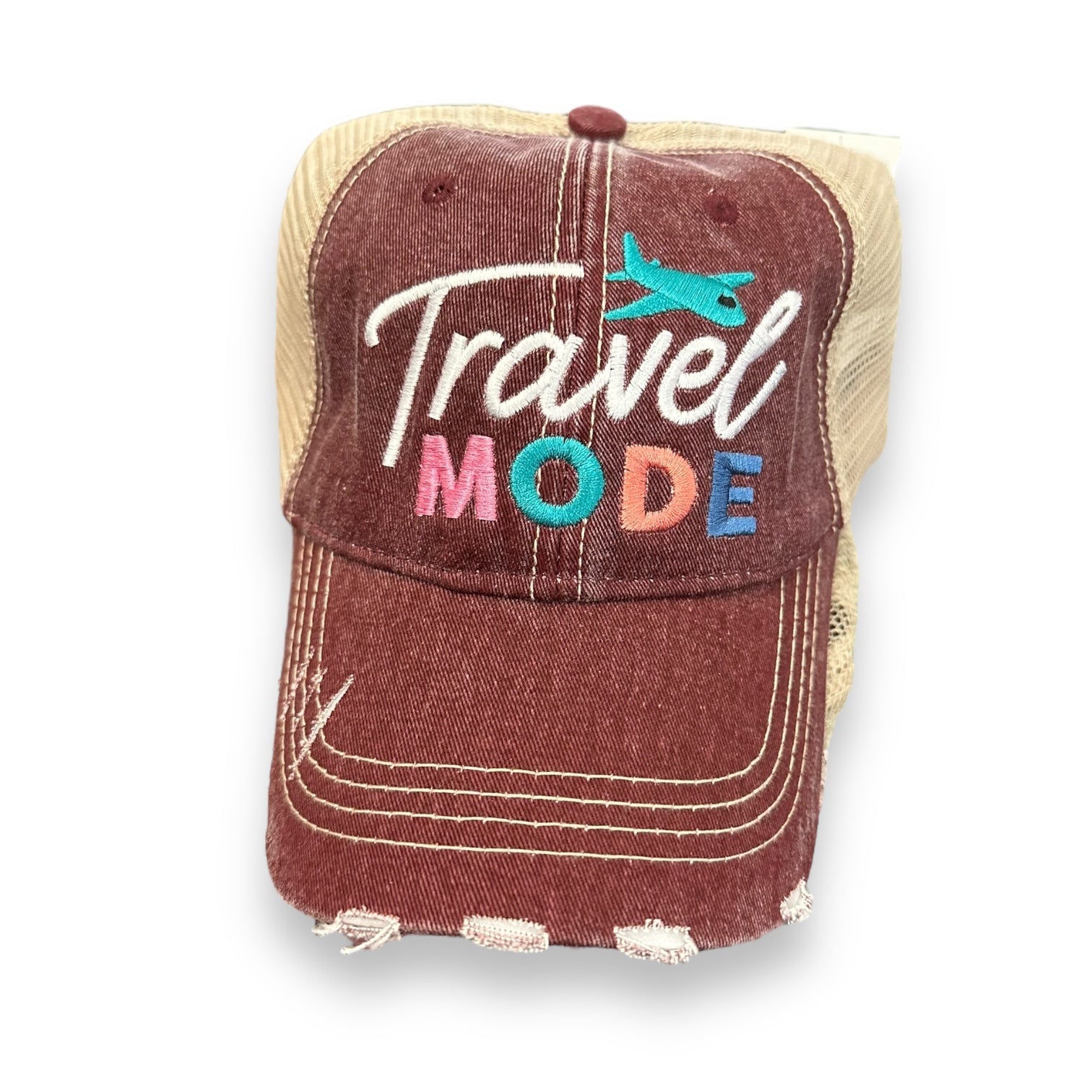 “Travel Mode” Distressed Unisex Cap - Wander Together Outfitters