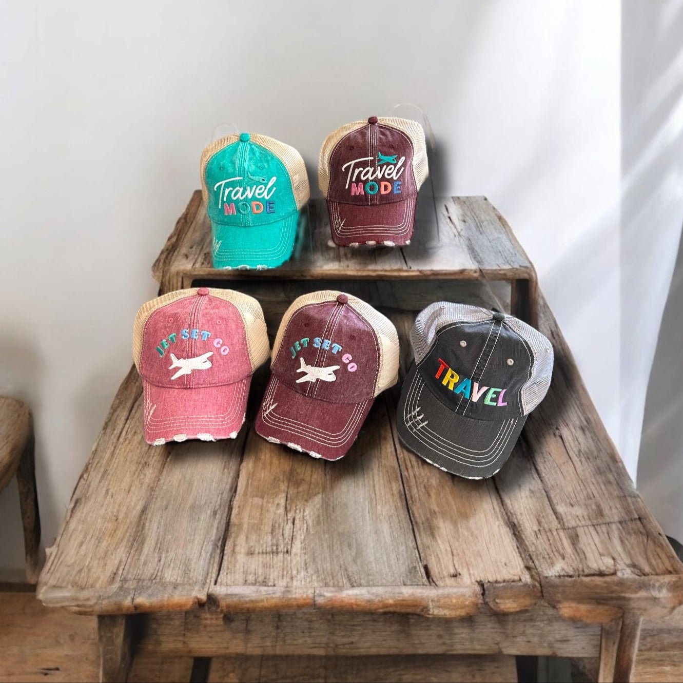“Travel Mode” Distressed Unisex Cap - Wander Together Outfitters