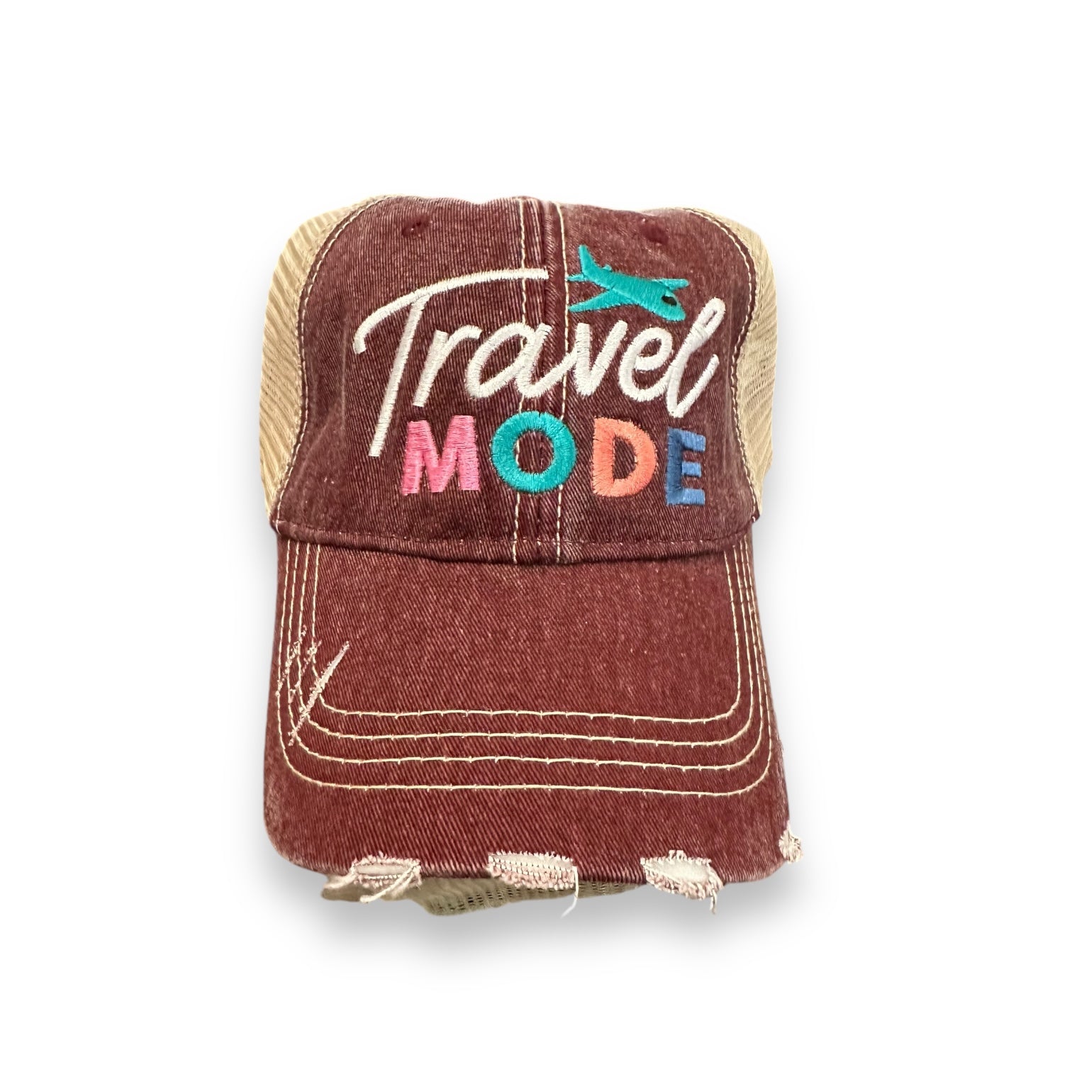 “Travel Mode” Distressed Unisex Cap - Wander Together Outfitters