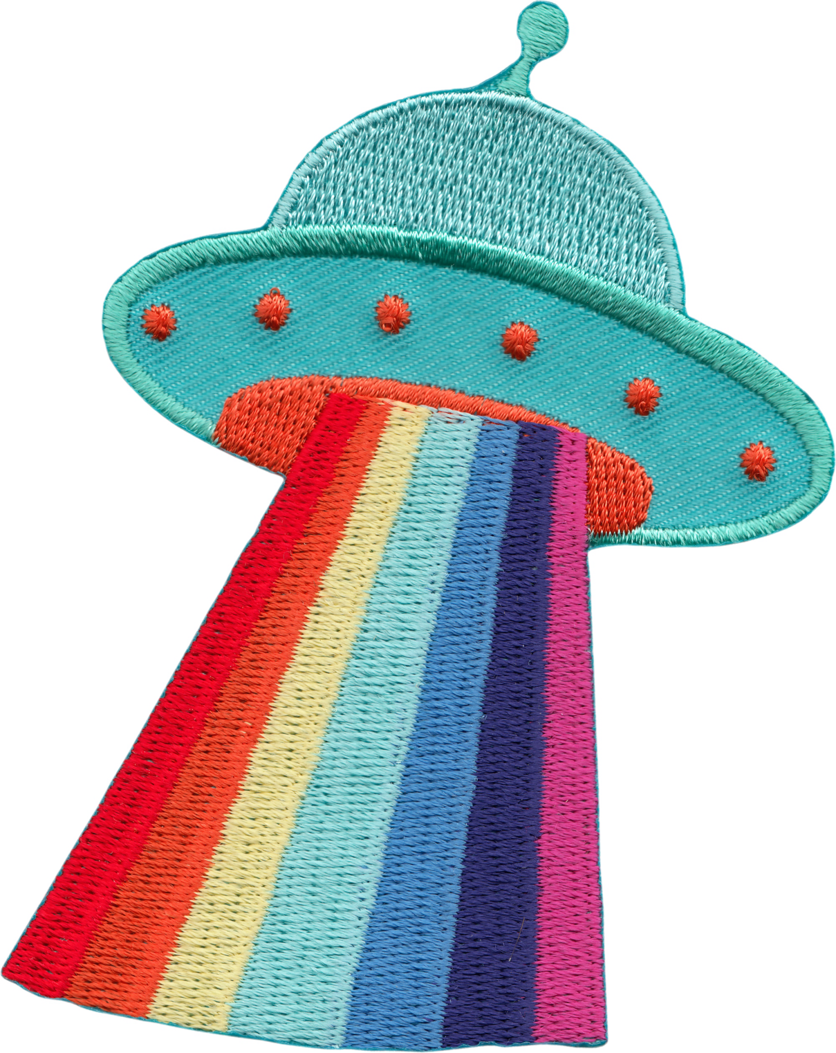 UFO With Space Rainbow Rays Iron On Patch - Wander Together Outfitters