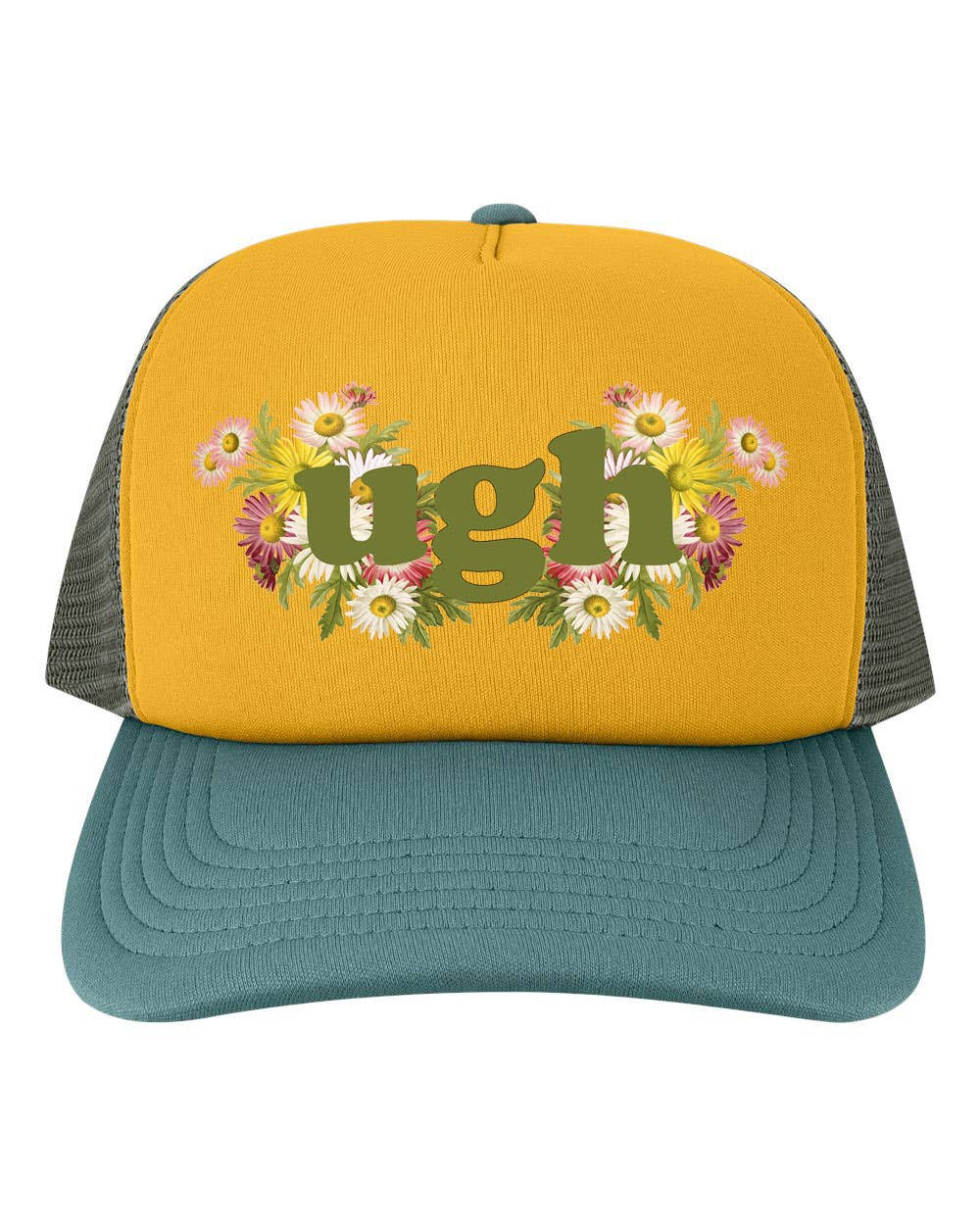 "Ugh" Cute Mesh Back Funny Floral Trucker Hat - Wander Together Outfitters