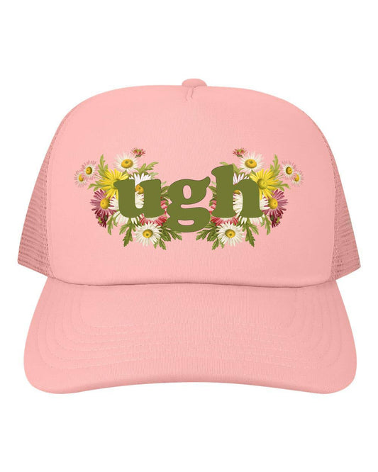 "Ugh" Cute Mesh Back Funny Floral Trucker Hat - Wander Together Outfitters