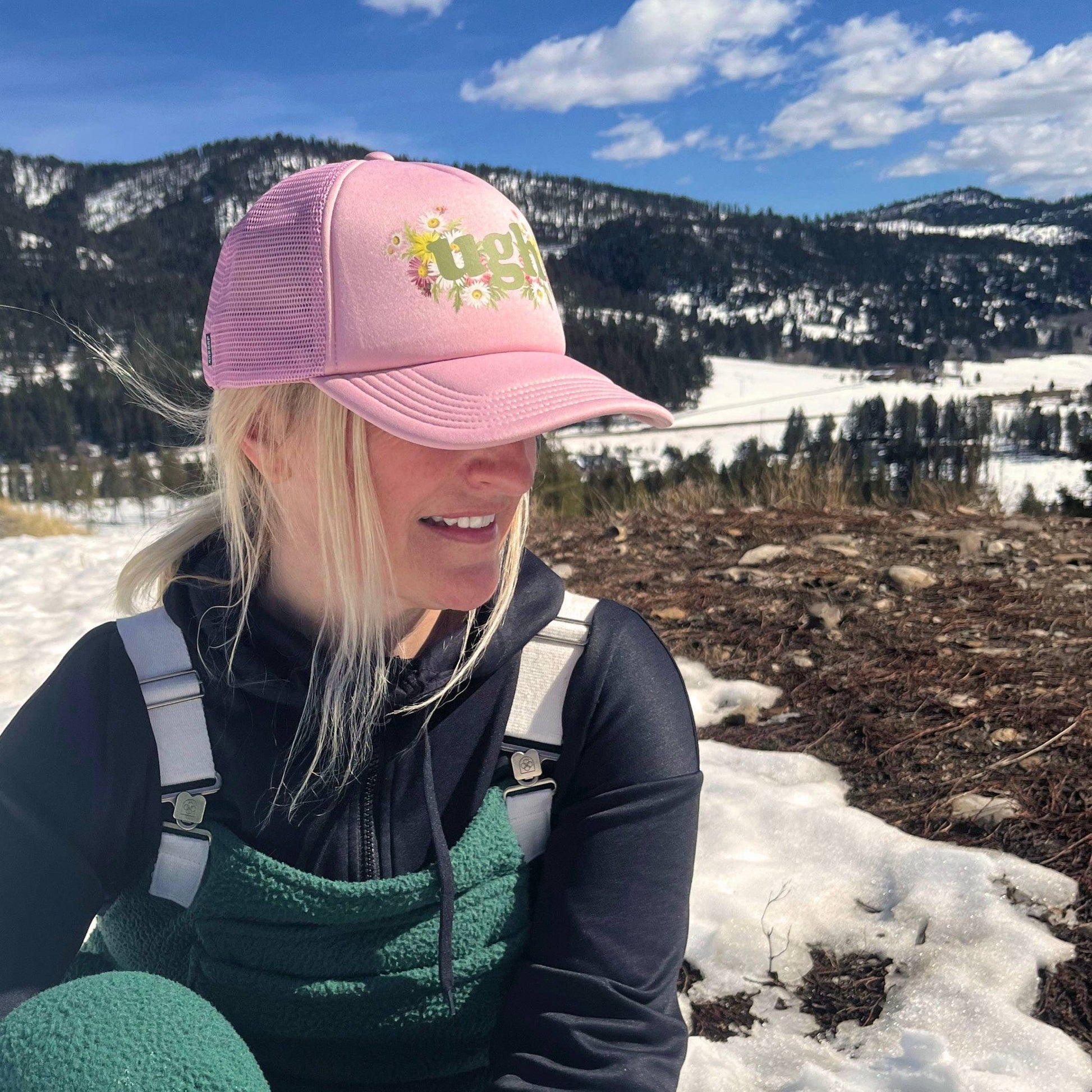 "Ugh" Cute Mesh Back Funny Floral Trucker Hat - Wander Together Outfitters