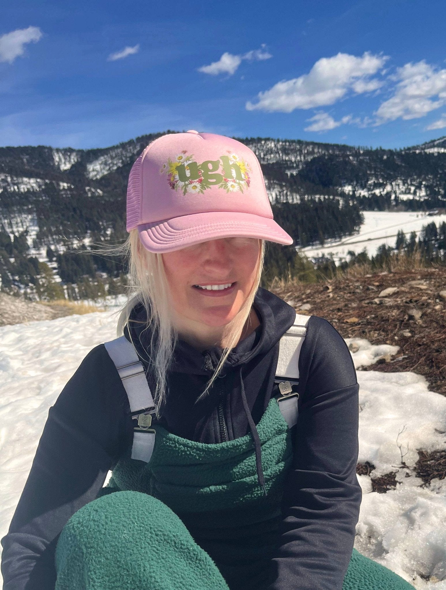 "Ugh" Cute Mesh Back Funny Floral Trucker Hat - Wander Together Outfitters