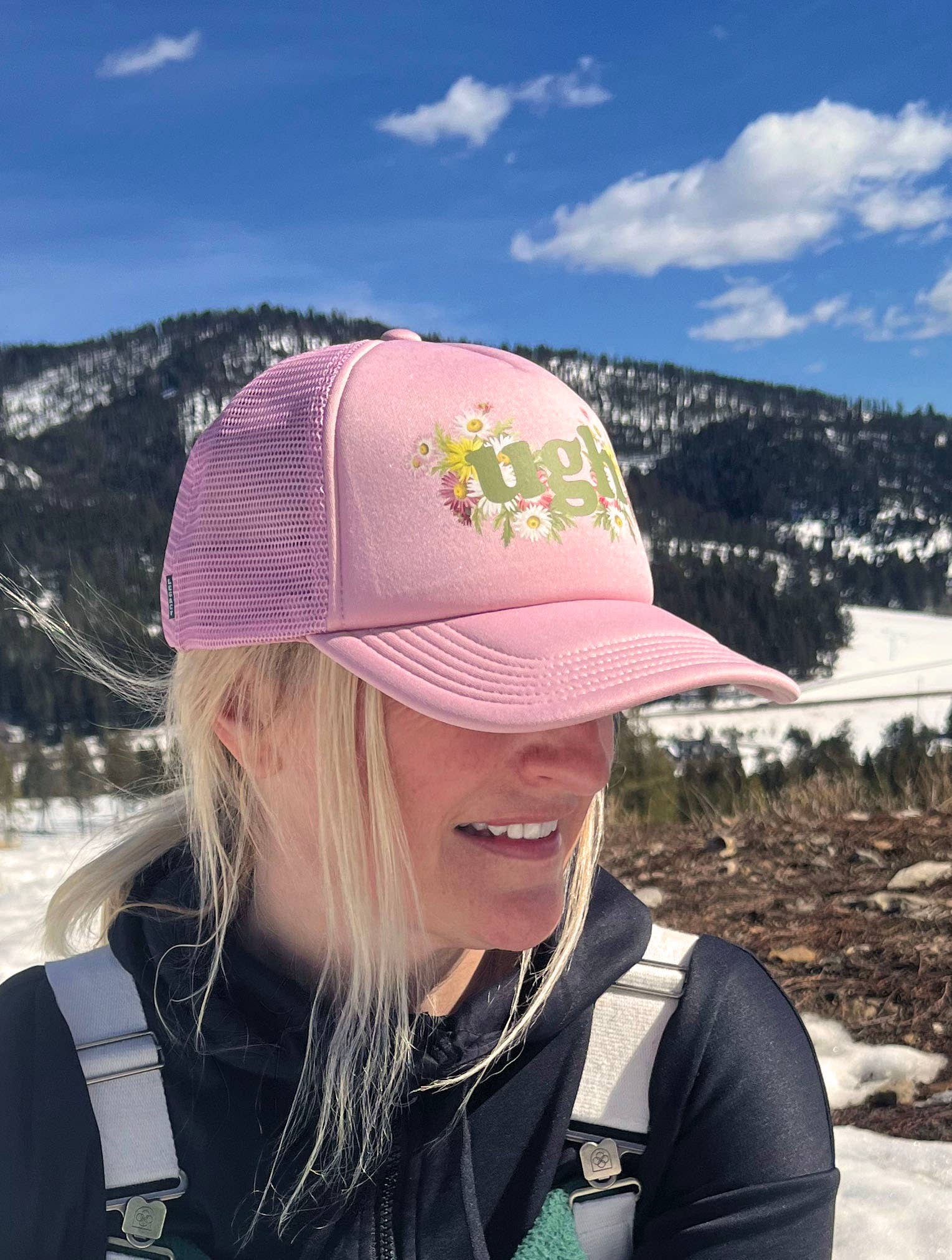 "Ugh" Cute Mesh Back Funny Floral Trucker Hat - Wander Together Outfitters