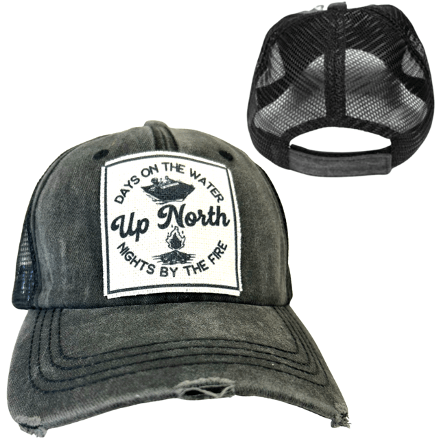 "Up North Days On The Water Nights By The Fire" Unisex Distressed Cap - Wander Together Outfitters