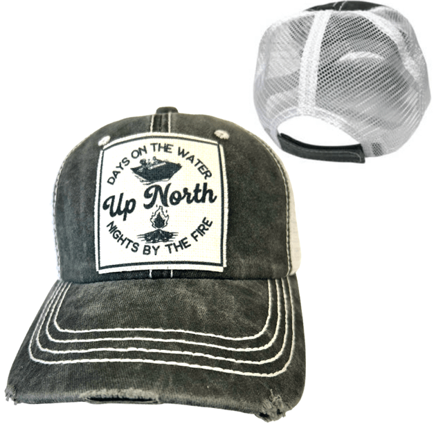 "Up North Days On The Water Nights By The Fire" Unisex Distressed Cap - Wander Together Outfitters
