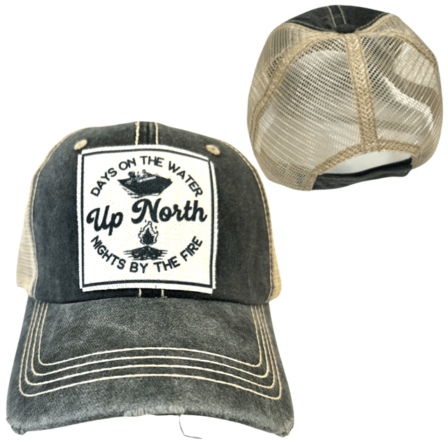 "Up North Days On The Water Nights By The Fire" Unisex Distressed Cap - Wander Together Outfitters