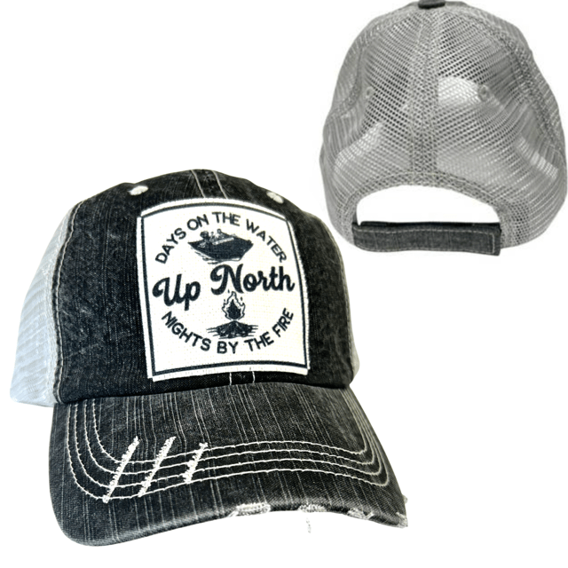 "Up North Days On The Water Nights By The Fire" Unisex Distressed Cap - Wander Together Outfitters